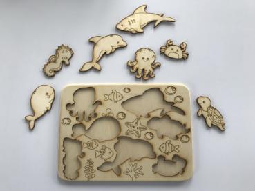Puzzle . Tiere aus dem Meer aus Holz